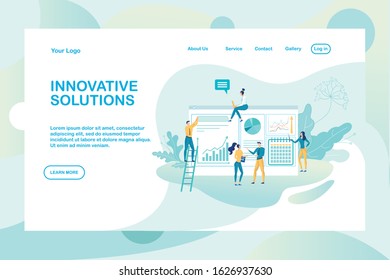 Innovative Solutions Landing Page Vector Template. Teamwork Creativity. Non Standard Vision Interface Idea with Flat Illustrations. Colleagues Solving Problem. Project Development Homepage Layout