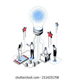 Soluciones innovadoras: ilustración de diseño de isometría de línea moderna