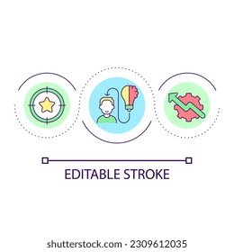 Innovative solutions to reach success loop concept icon. Creative thinking in business. Development abstract idea thin line illustration. Isolated outline drawing. Editable stroke. Arial font used