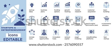 Innovative Start-ups and Entrepreneurship Icon Set Professional, scalable vectors for branding, marketing, and design needs.

