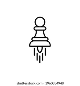 Innovative Strategy Concept with Rocket ship in the shape of pawn and fire. Isolated on white. Vector illustration with flying rocket. Innovation start-up sign. 