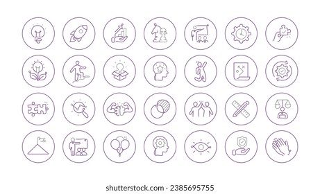 Iconos innovadores de gestión de equipos. Iconos de vectores de sobresalto editables. Este conjunto de iconos representa soluciones empresariales creativas para la administración de equipos innovadores.