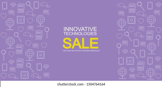 Innovative technologies icons pack vector. Pink background. Sale banner