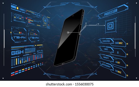 Innovative technology concept. Development and coding for smartphone. concept development of a new smartphone in HUD style.