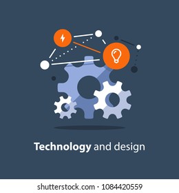 Innovative Technologie, Design-Lösungen, Teamwork-Konzept, Neugeschäft, Start-Entwicklung, Systemintegration, Engineering und Wartung, Vektorgrafik
