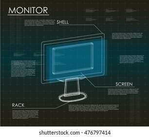 Innovative technology development and product analysis in HUD style. concept developments monitor ultra-sharp 4K 8K
