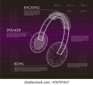 Innovative technology development and product analysis in HUD style. concept development of a wireless headset. headphones for music lovers