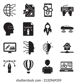 Innovative Technology Icons. Black Flat Design. Vector Illustration.