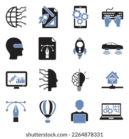 Iconos tecnológicos innovadores. Diseño Plano De Dos Tonos. Ilustración vectorial.