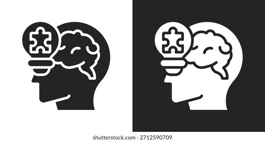 Innovative Thinking Icon In Black And White Glyph Style