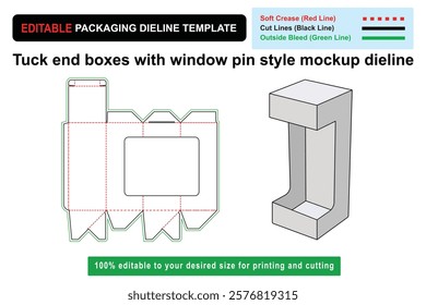 Innovative Tuck End Boxes with Window Pin Style Mockup Dieline for Product Visibility, mockup dieline, packaging mockup, product packaging, custom box design, die cut mockup, box templates