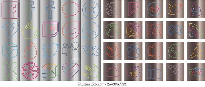 Innovative unique colorful outline social media icon set