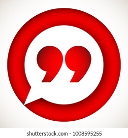 Innovative vector basic quotation marks template in quotes against the Red backdrop. Creative banner illustration with a quote in frame with quotes. red Color paper template modern typography design.