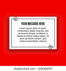 Innovative vector basic quotation marks template in quotes against the Red backdrop. Creative banner illustration with a quote in frame with quotes. red Color paper template modern typography design.