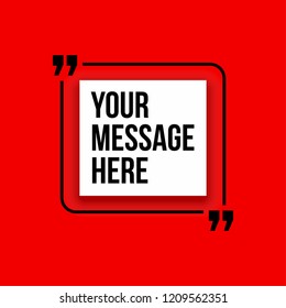 Innovative vector basic quotation marks template in quotes against the Red backdrop. Creative banner illustration with a quote in frame with quotes. red Color paper template modern typography design.