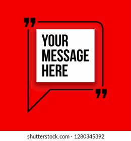 Innovative vector basic quotation marks template in quotes against the Red backdrop. Creative banner illustration with a quote in frame with quotes. red Color paper template modern typography design.