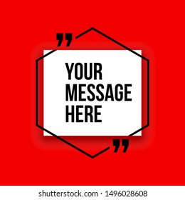 Innovative vector basic quotation marks template in quotes against the Red backdrop. Creative banner illustration with a quote in frame with quotes. red Color paper template modern typography design.