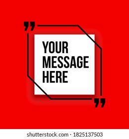 Innovative vector basic quotation marks template in quotes against the Red backdrop. Creative banner illustration with a quote in frame with quotes. red Color paper template modern typography design.