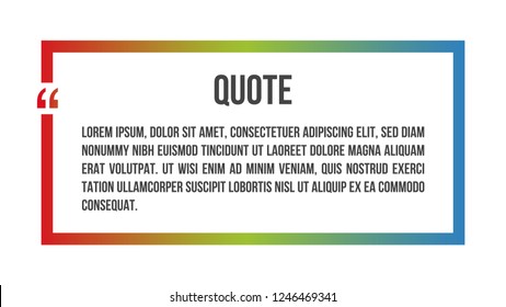 Innovative vector colorful quotation template frame in quote. Creative vector banner illustration with a quote in a frame with quotes. Color paper template modern typography design.
