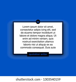 Innovative vector quotation template in quotes against the Blue backdrop. Creative vector banner illustration with a quote in a frame with quotes. Color paper template modern typography design.
