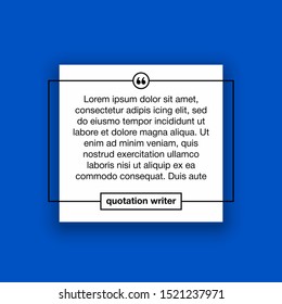 Innovative vector quotation template in quotes against the Blue backdrop. Creative vector banner illustration with a quote in a frame with quotes. Color paper template modern typography design.