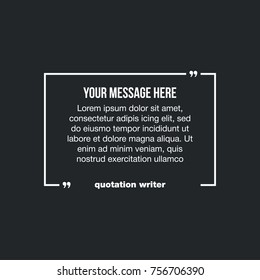 Innovative vector quotation template in quotes against the Black backdrop. Creative vector banner illustration with a quote in a frame with quotes. Color paper template modern typography design.