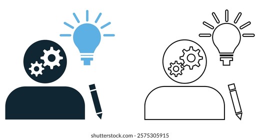 innovator icons vector, light bulbs, gears, prototypes, brainstorming, and innovation tools, pictogram symbol ui and ux design, glyphs and stroke line