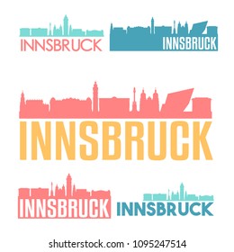 Innsbruck Austria Flat Icon Skyline Vector Silhouette Design Set Logos.