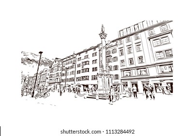 Innsbruck in Austria. Hand drawn sketch illustration in vector.