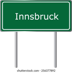 Innsbruck, Austria, road sign green vector illustration, road table