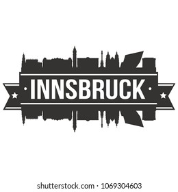 Innsbuck Austria Skyline Banner Vector Design Silhouette Art Stencil Illustration City.