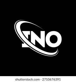 Logotipo de INO. Carta INO. Diseño del logotipo de la letra INO. Logotipo de INO inicial vinculado con el círculo y el logotipo del monograma en mayúsculas. INO-tipografía para tecnología, negocio y marca inmobiliaria.