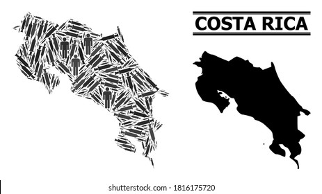 Inoculation mosaic and solid map of Costa Rica. Vector map of Costa Rica is designed from inoculation icons and people figures. Abstraction is useful for medicine posters.