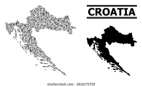 Inoculation mosaic and solid map of Croatia. Vector map of Croatia is done from inoculation icons and human figures. Template is useful for health care alerts. Final solution over asian flu.