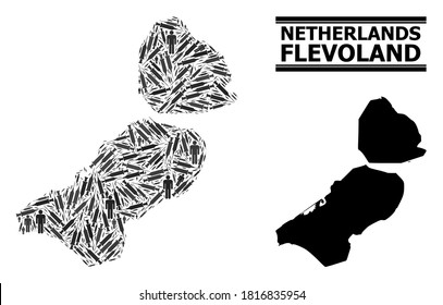 Inoculation mosaic and solid map of Flevoland Province. Vector map of Flevoland Province is formed of inoculation icons and men figures. Abstraction is useful for safety templates.