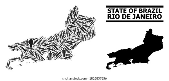 Inoculation mosaic and solid map of Rio de Janeiro State. Vector map of Rio de Janeiro State is shaped from inoculation icons and people figures. Template is useful for medical aims.