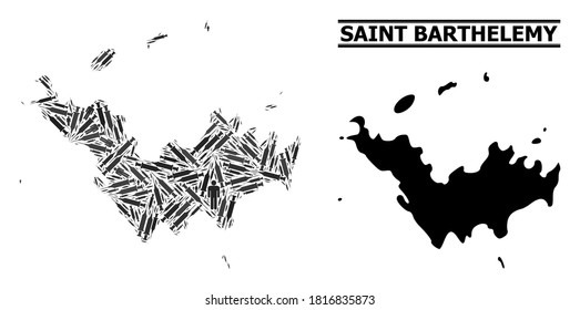 Inoculation mosaic and solid map of Saint Barthelemy. Vector map of Saint Barthelemy is designed of inoculation icons and human figures. Illustration designed for outbreak templates.