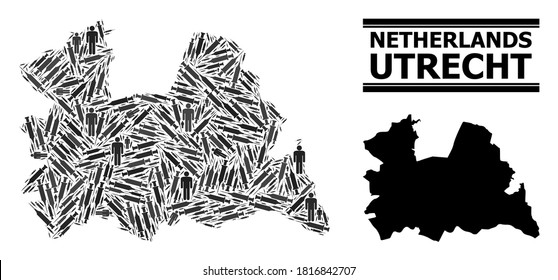 Inoculation mosaic and solid map of Utrecht Province. Vector map of Utrecht Province is formed with inoculation icons and people figures. Abstraction designed for epidemic ads.