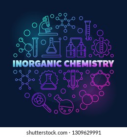 Inorganic Chemistry vector colorful round illustration in outline style on dark background