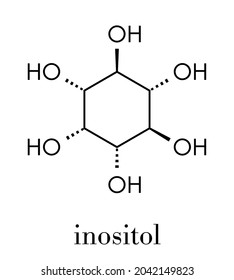 inositol (myo-inositol) molecule. Inositol and its phosphates play essential roles in a number of biological processes. Skeletal formula.