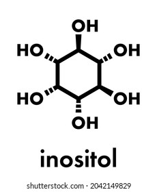 inositol (myo-inositol) molecule. Inositol and its phosphates play essential roles in a number of biological processes. Skeletal formula.