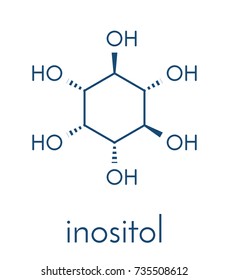 inositol (myo-inositol) molecule. Inositol and its phosphates play essential roles in a number of biological processes. Skeletal formula.