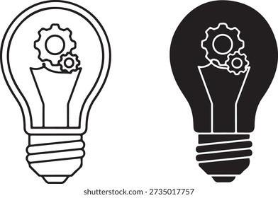 inovation idea icon Two lightbulbs symbolizing innovation and creative ideas with gear designs inside. isolated on white background, illustration