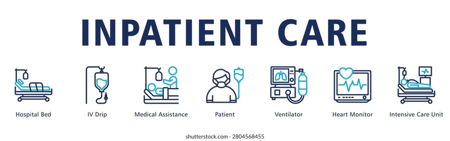 Inpatient Care web banner icon vector illustration representing hospital ward services and continuous patient monitoring.