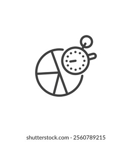 In-Play Odds line icon. linear style sign for mobile concept and web design. A stopwatch with a pie chart outline vector icon. Symbol, logo illustration. Vector graphics