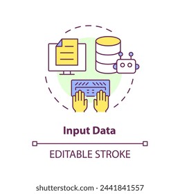 Eingabedaten-Symbol für mehrfarbiges Konzept. Schlüsselelement der Eingabeaufforderung Spezifische Informationen für Chatbot. Dateneingabe. Darstellung der runden Formlinie. Abstrakte Idee. Grafikdesign. Einfach in Artikel zu verwenden