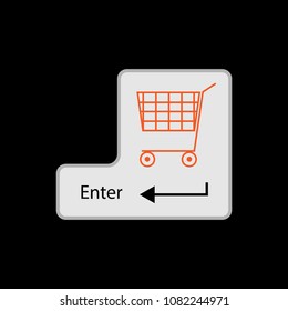 Input key with shopping cart image on black background. Vector Illustration