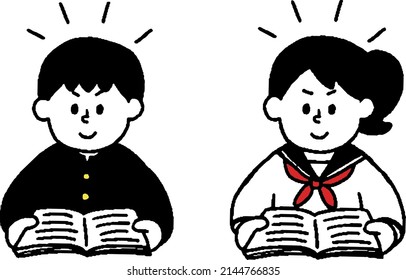 Input Memorize Reading Men and women in school uniforms