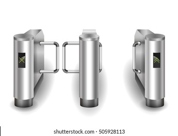Input metal turnstile checkpoint for visitors or passengers. Vector graphics