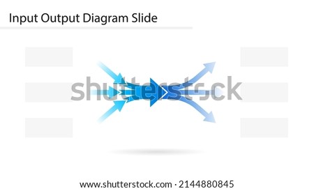 Input Output diagram with merging and diverging arrows slide template. Clipart image